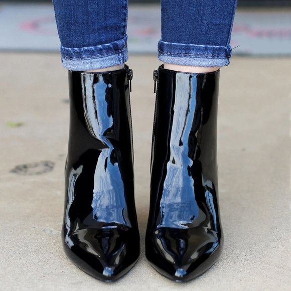 BAMBOO Black Patent Ankle Boots - Picture 2 of 3
